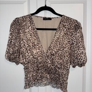 Forever 21 Leopard Print Puff Sleeve Blouse